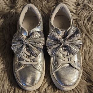 Zara Kids Metallic Silver Bow Sneakers